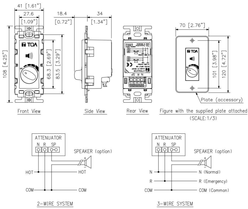 TOA AT-063AP FLUSH-MOUNTED WALL ATTENUATOR